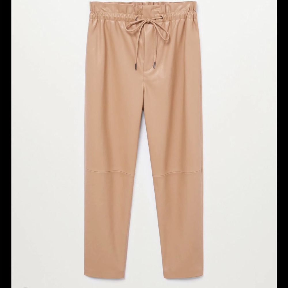 Mango Leather Effect Trousers with elastic waist